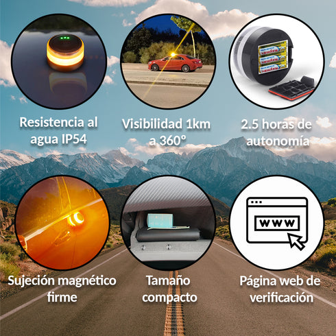 RAYKONG Baliza V16 Geolocalización DGT 3.0 | 2ª Generacion con indicadores LED | Luz Emergencia Coche - Moto Homologado por DGT | SIM y Datos Pagados hasta 2038