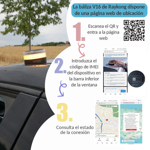 RAYKONG Baliza V16 Geolocalización DGT 3.0 | 2ª Generacion con indicadores LED | Luz Emergencia Coche - Moto Homologado por DGT | SIM y Datos Pagados hasta 2038