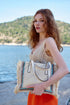 Bolso shopper para mujer de lona étnica beige Indira