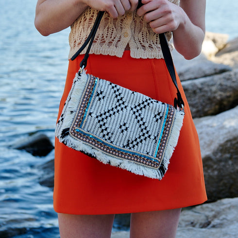 Bolso de bandolera para mujer de lona étnica negro Asya