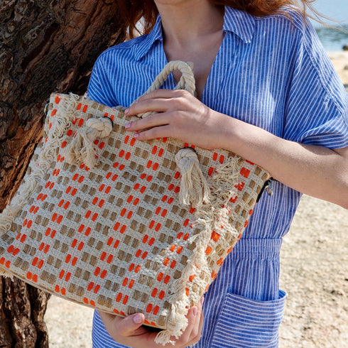 Bolso de rafia trenzado para mujer naranja Anastasia