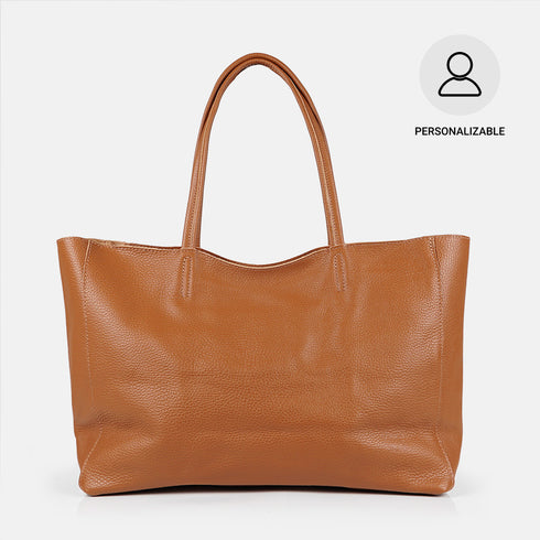 Bolso shopper para mujer de piel para personalizar marrón Luna