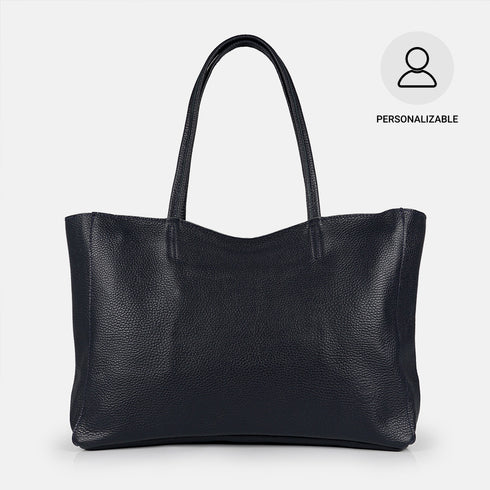 Bolso shopper para mujer de piel para personalizar azul marino Luna