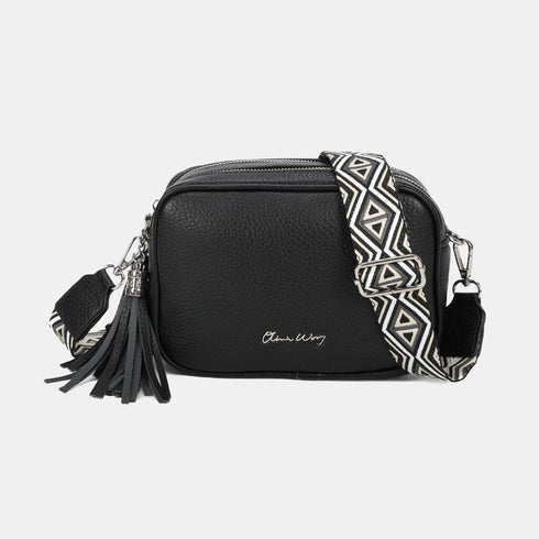 Bolso bandolera mujer pequeño de cuero PU dos compartimentos y dos bandoleras, bolso mensajero para cruzar polipiel regalo original para mujer - Negro