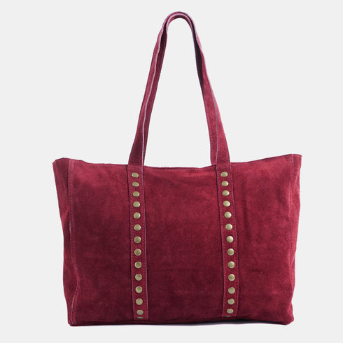 Bolso shopper para mujer de piel para personalizar con tachuelas rojo vino Alexandra
