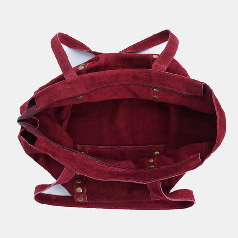 Bolso shopper para mujer de piel para personalizar con tachuelas rojo vino Alexandra