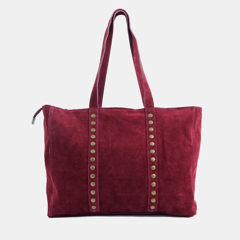Bolso shopper para mujer de piel para personalizar con tachuelas rojo vino Alexandra