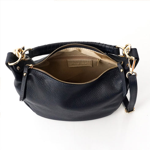 Bolso bandolera de piel para mujer con asa corta azul marino Noa