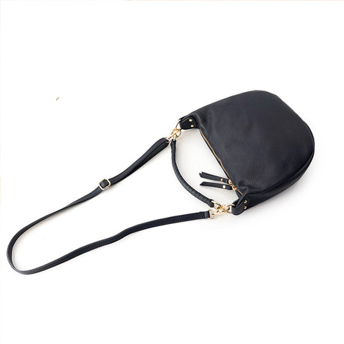 Bolso bandolera de piel para mujer con asa corta azul marino Noa