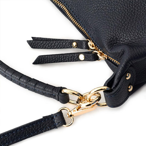 Bolso bandolera de piel para mujer con asa corta azul marino Noa