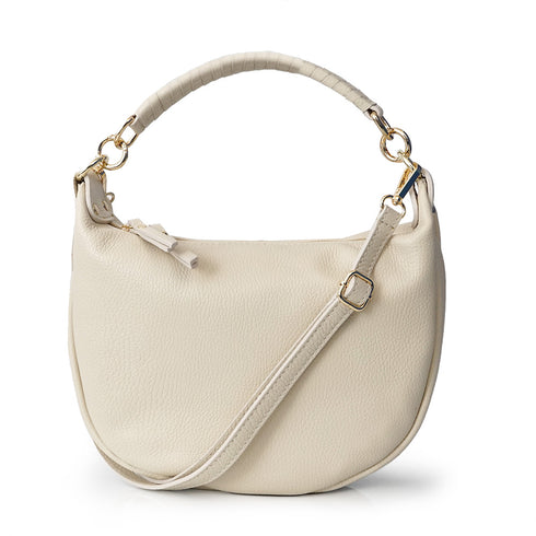 Bolso bandolera de piel para mujer con asa corta beige Noa