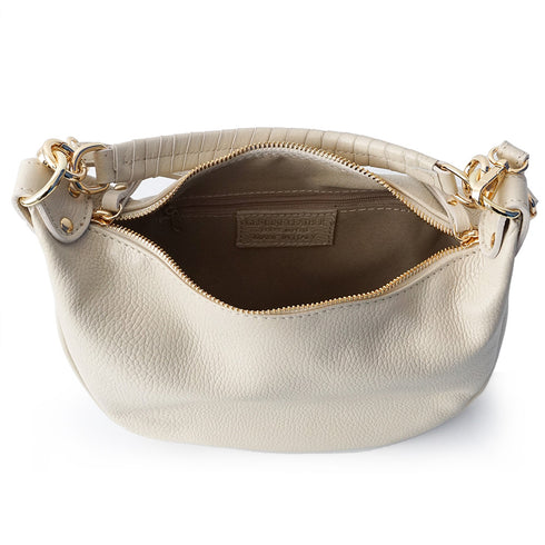 Bolso bandolera de piel para mujer con asa corta beige Noa
