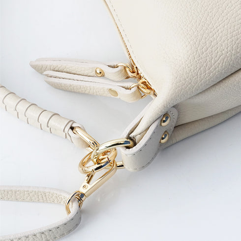 Bolso bandolera de piel para mujer con asa corta beige Noa