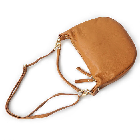 Bolso bandolera de piel para mujer con asa corta marrón Noa