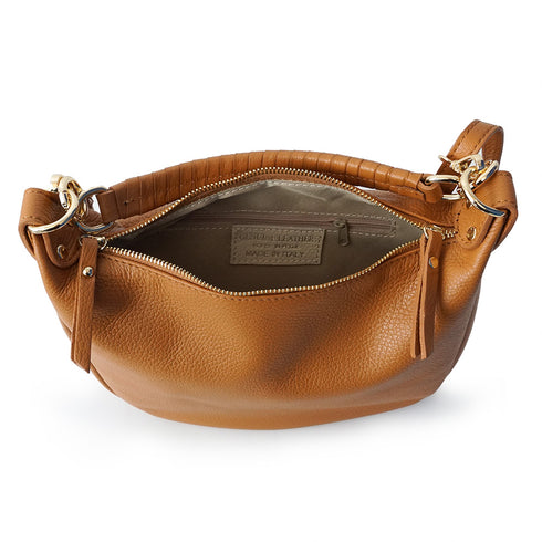 Bolso bandolera de piel para mujer con asa corta marrón Noa