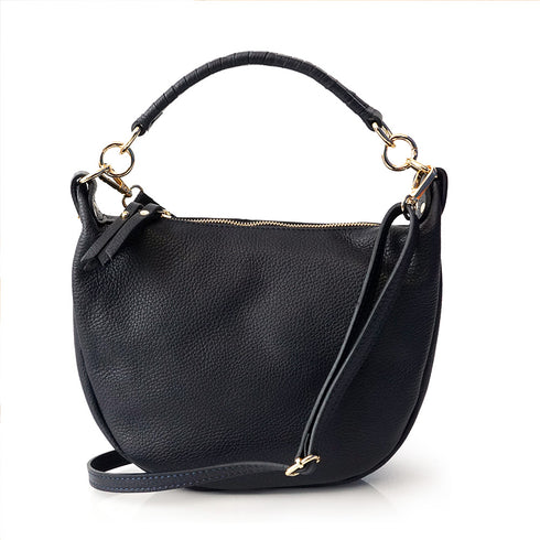 Bolso bandolera de piel para mujer con asa corta azul marino Noa