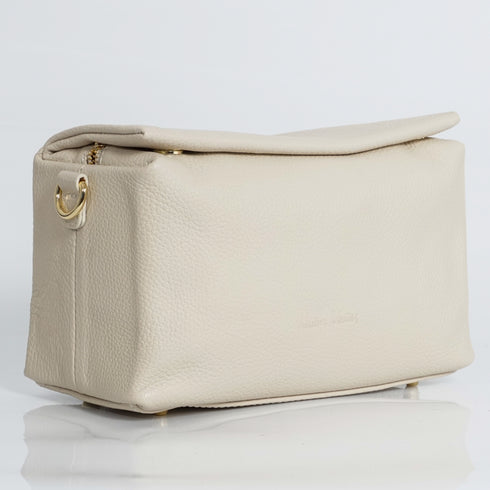 Bolso bandolera de piel con solapa Beige Laia