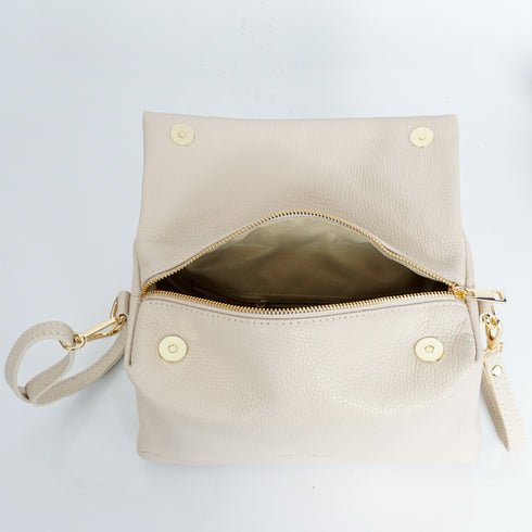 Bolso bandolera de piel con solapa Beige Laia