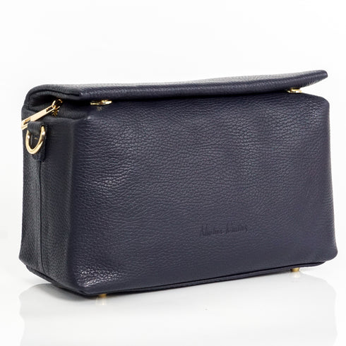 Bolso bandolera de piel con solapa Azul marino Laia