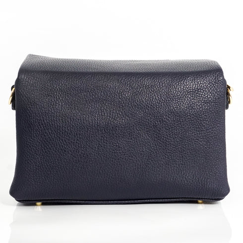 Bolso bandolera de piel con solapa Azul marino Laia