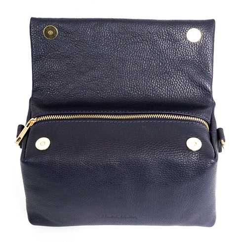 Bolso bandolera de piel con solapa Azul marino Laia