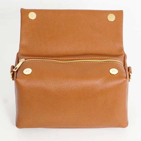 Bolso bandolera de piel con solapa Marrón Laia