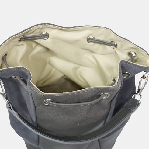 Bandolera mujer piel serraje - bolso saco Giulia (gris)