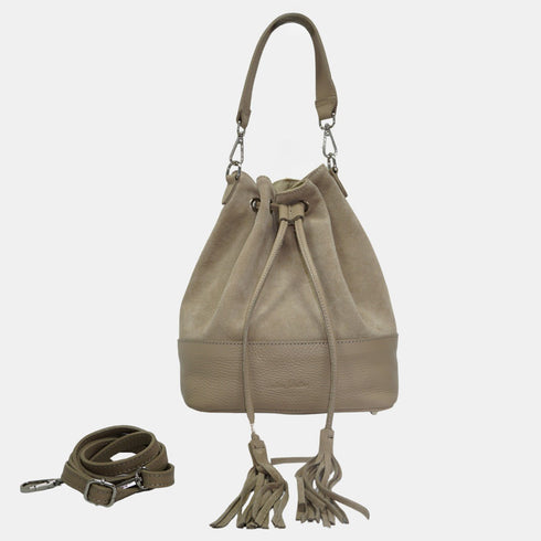 Bandolera mujer piel serraje - bolso saco Giulia (caqui)