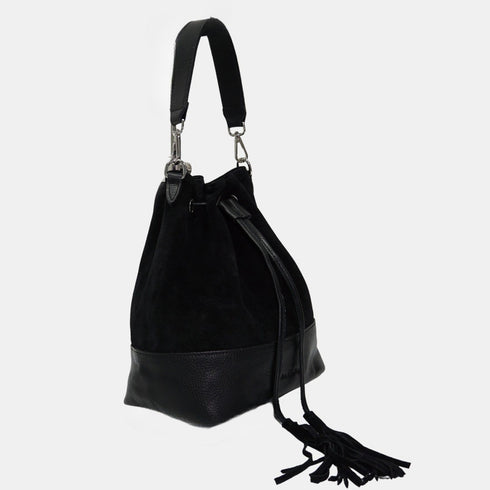 Bandolera mujer piel serraje - bolso saco Giulia (negro)
