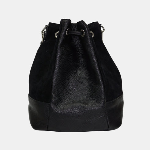 Bandolera mujer piel serraje - bolso saco Giulia (negro)