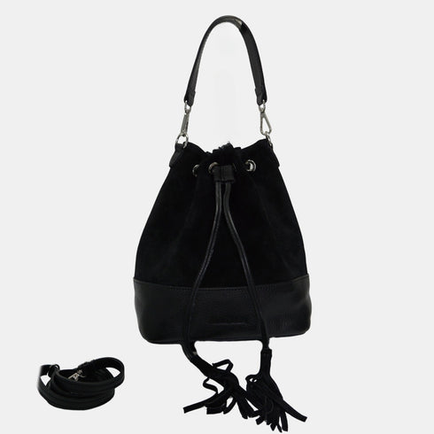 Bandolera mujer piel serraje - bolso saco Giulia (negro)