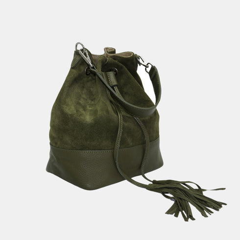 Bandolera mujer piel serraje - bolso saco Giulia (verde)