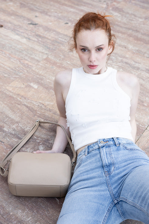 Bolso de bandolera con doble cremalleras Khaki Cora