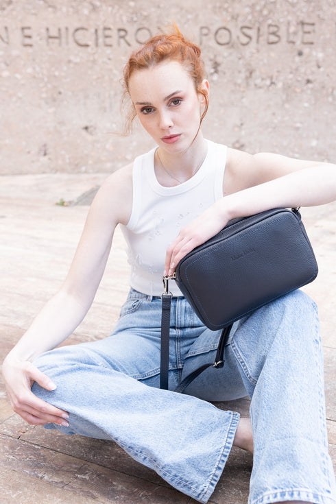 Bolso de bandolera con doble cremalleras Azul marino Cora