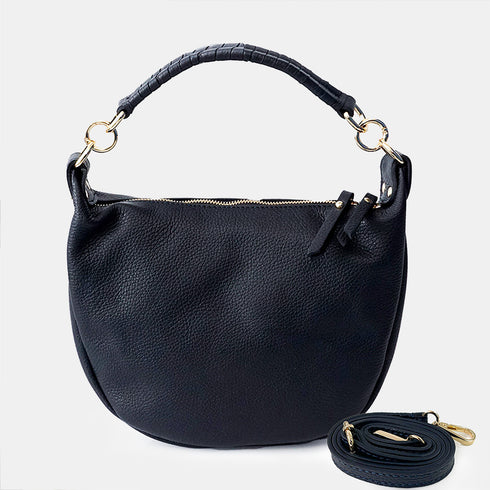Bolso bandolera de piel para mujer con asa corta azul marino Noa