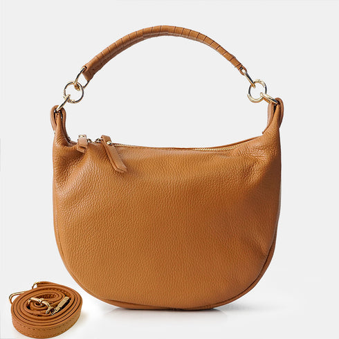 Bolso bandolera de piel para mujer con asa corta marrón Noa