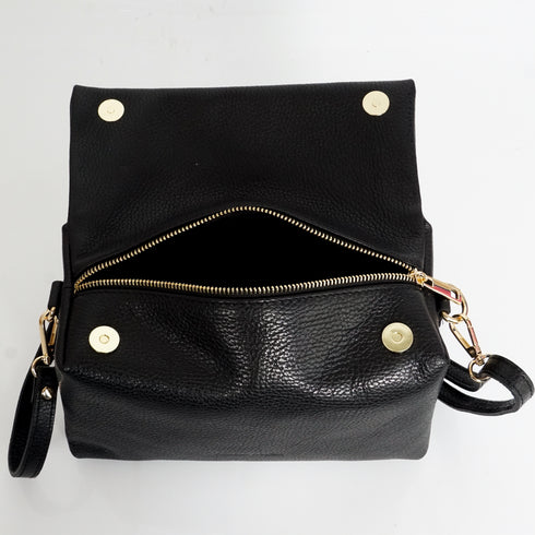 Bolso bandolera de piel con solapa Negro Laia