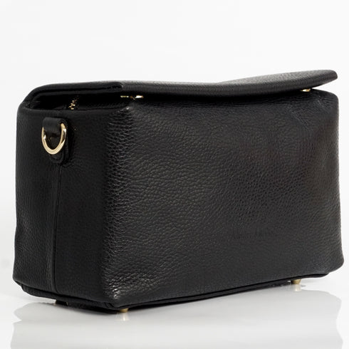 Bolso bandolera de piel con solapa Negro Laia