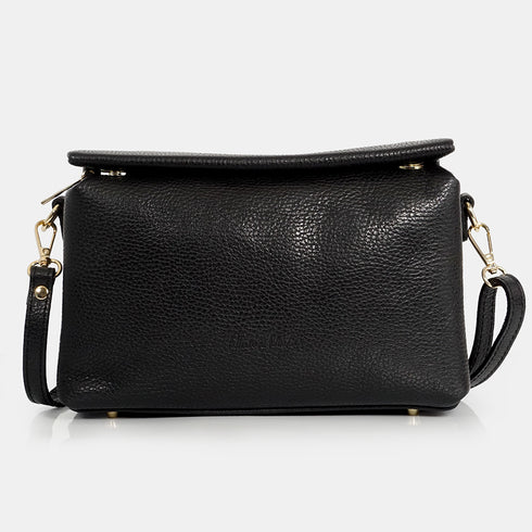 Bolso bandolera de piel con solapa Negro Laia