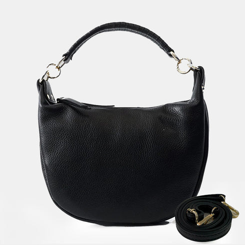 Bolso bandolera de piel para mujer con asa corta Negro Noa