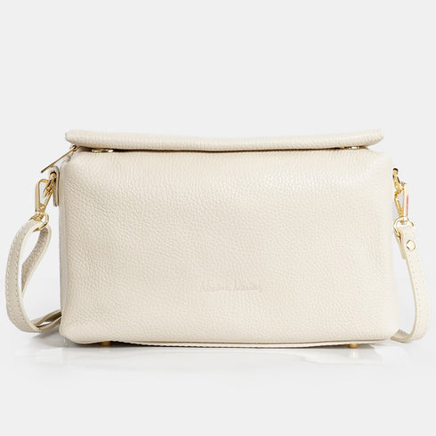 Bolso bandolera de piel con solapa Beige Laia