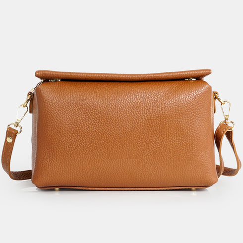 Bolso bandolera de piel con solapa Marrón Laia