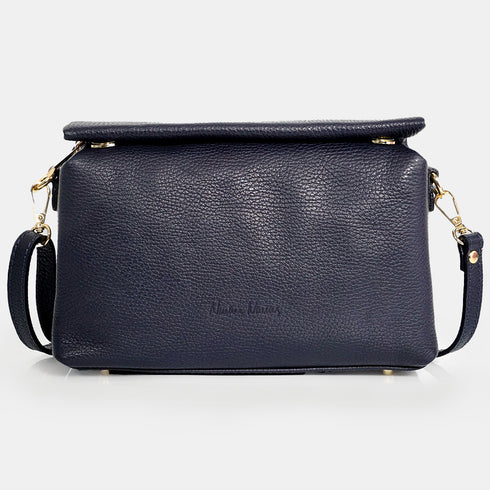 Bolso bandolera de piel con solapa Azul marino Laia