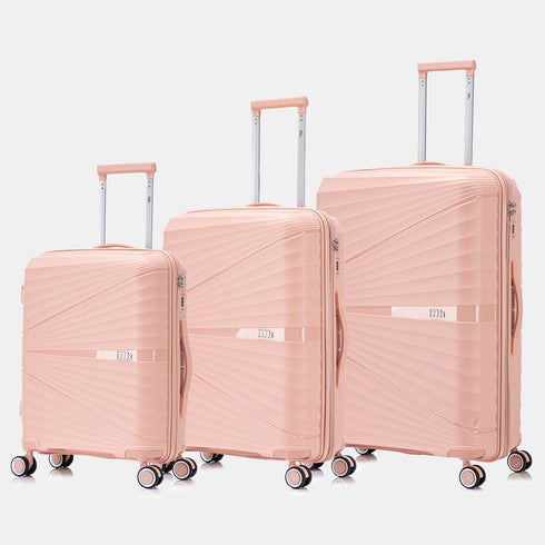 Juego de maletas PP Rígida 3 piezas|Maleta Cabina 55cm|Maleta Mediana extensible 65cm|Maleta Grande Extensible 75cm|Choco Rosa Claro