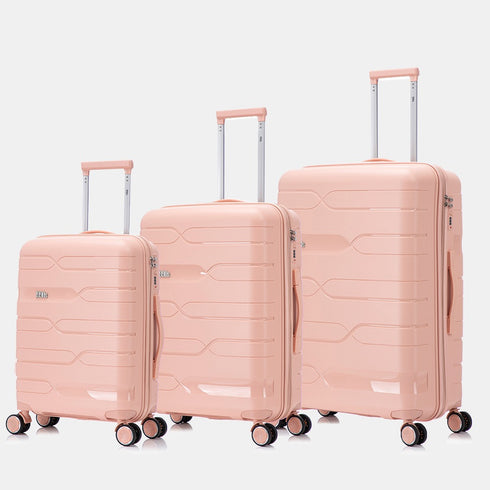 Juego de maletas PP Rígida 3 piezas|Maleta Cabina 55cm|Maleta Mediana 65cm Expandible |Maleta Grande 75cm Expandible |Bass RosaClaro