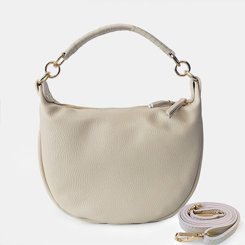 Bolso bandolera de piel para mujer con asa corta beige Noa