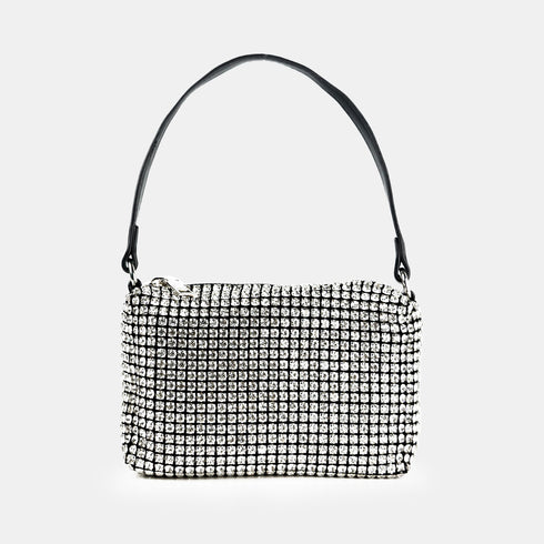 Bolso de mano de fiesta con piedras glamurosas plata Kelly