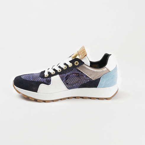 Zapatillas deportivas mujer de piel con animal print azul Evelyn