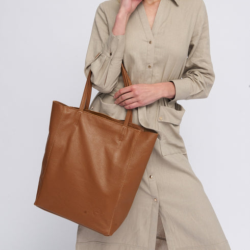 Bolso shopper para mujer de piel para personalizar marrón Amy