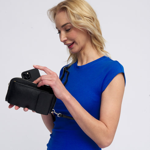 Bolso de móvil y cartera de piel negro Cira